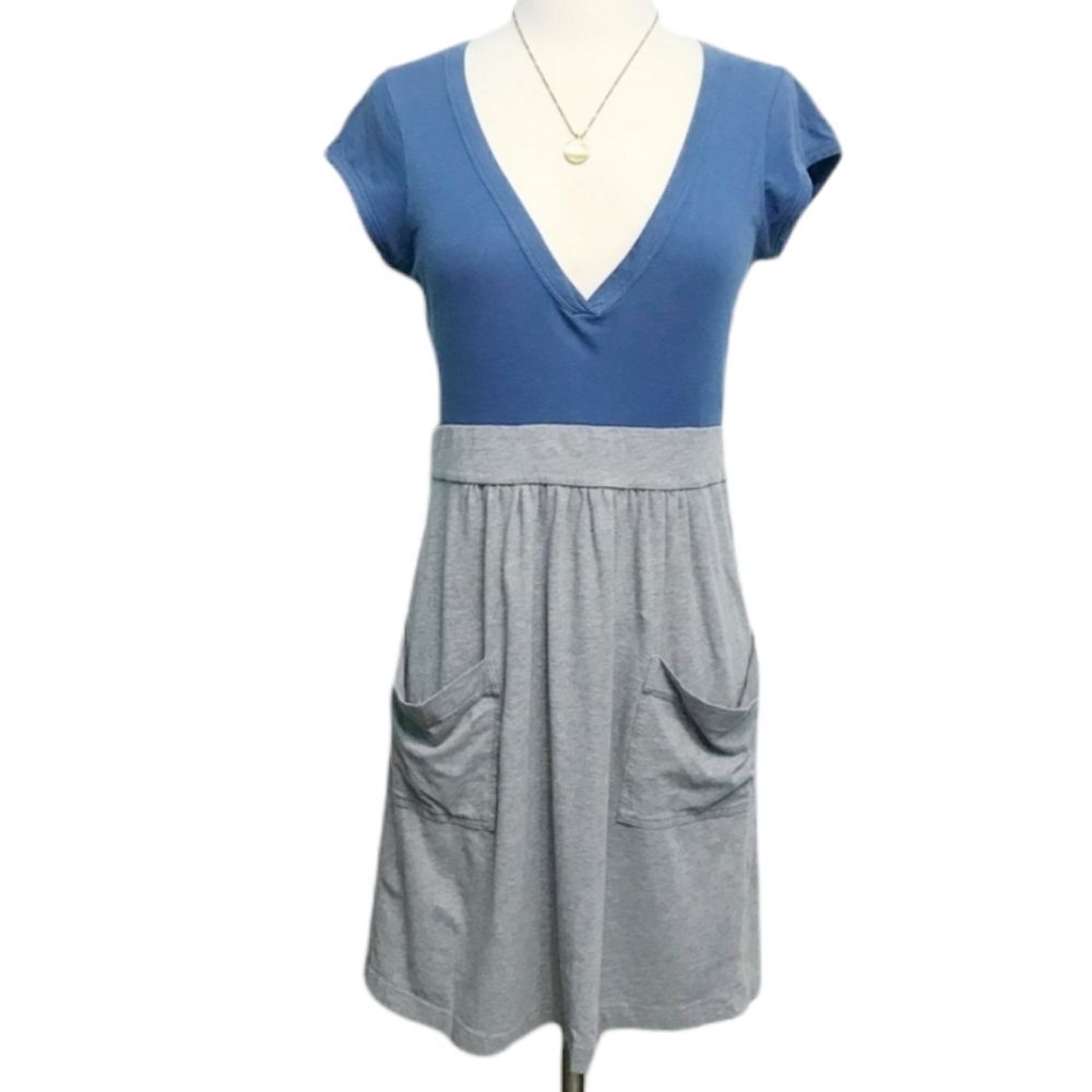 Theory Blue & Gray V-neck Shirt Dress Size Small